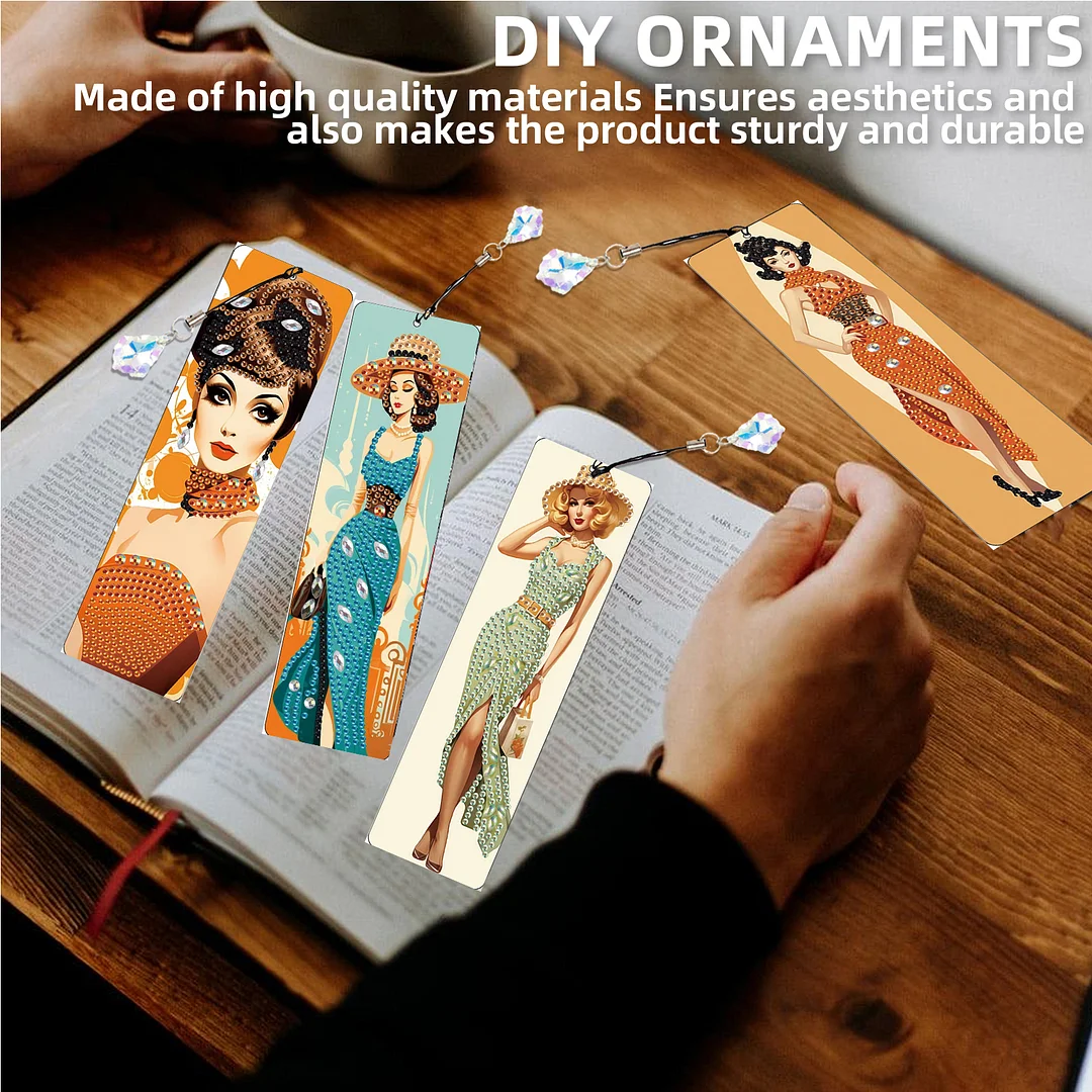 4Pcs Retro Urban Beauty DIY Diamond Bookmark Art Projects Irregular Shaped Diamonds Diamond Painting Art Bookmarks with Crystal Pendants for DIY Making Beginners Adult Art Craft Supplies