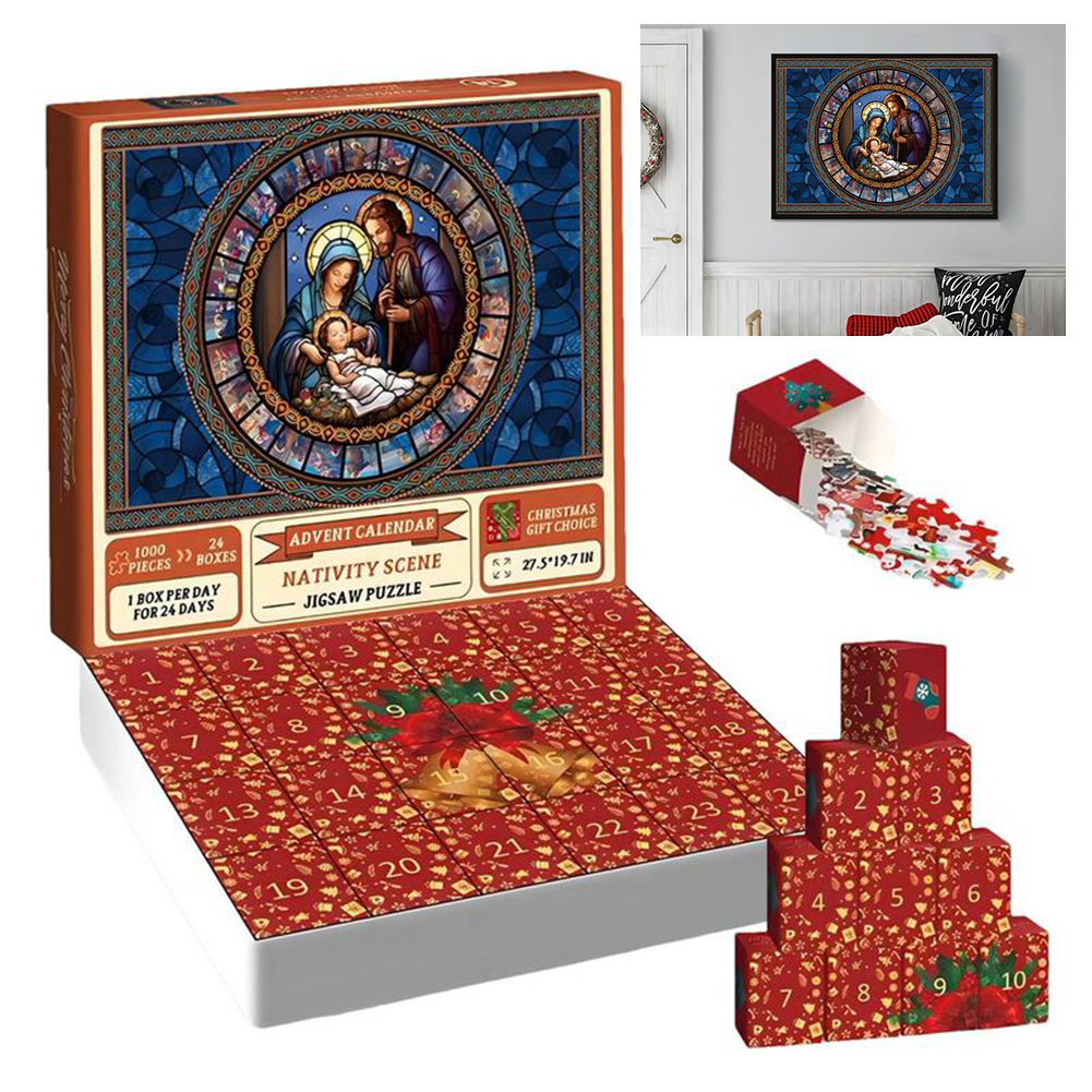 Nativity Scene Jigsaw 24 Days Holiday Gift Box Christmas Theme for Kids Children