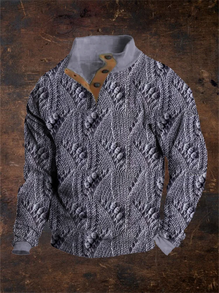 Vintage Sweater Textured Men's Stand-Up Sweatshirt