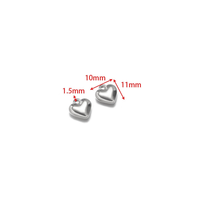 5 PCS/Package 14*17mm 304 Stainless Steel Heart Shape Pendant Jewelry Accessories