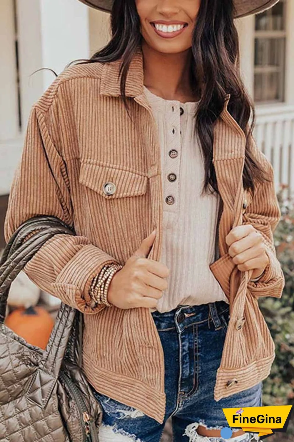 Loose Cardigan Corduroy Tops