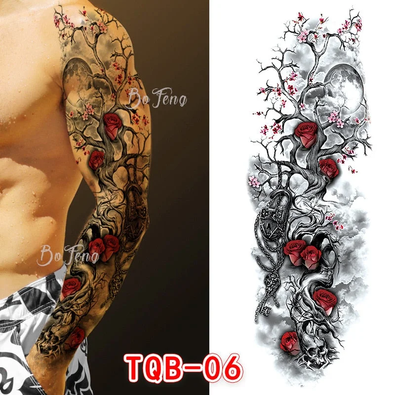 Tattoo Sleeves for Men Women Waterproof Flower Arm Tattoo Stickers Cool Full Arm Scary Fake Temporary Tattoos Big Picture Art