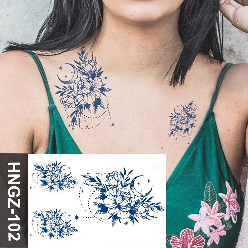 Juice Ink Tattoo Flower Rose Leaf Waterproof Temporary Bird Snake Sexy Body Arm Leg Henna Tattoo Fashion Big Fake Sleeve Sticker