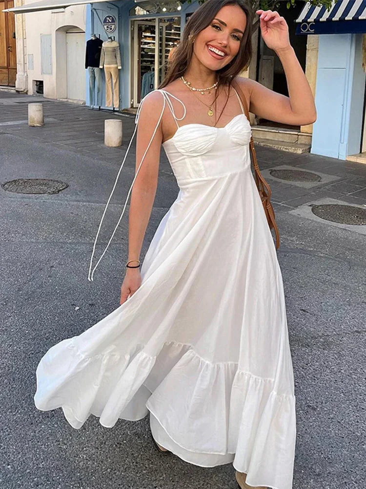 Aiertu Sexy Long Sling Dresses Women Fashion Spring Summer Sleeveless Backless Beach Mixi Dress Female Sweet A-line Dresses Streetwear Aiertu