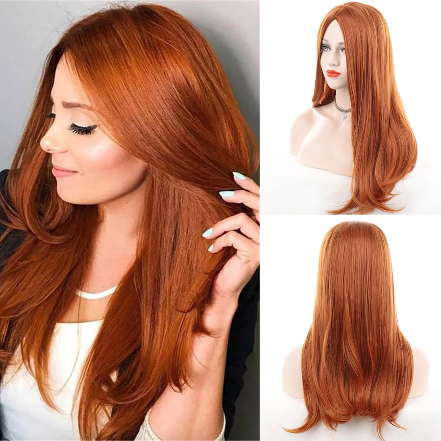 Long Straight Orange Wigs for Women Daily Hair ELCNEPAL
