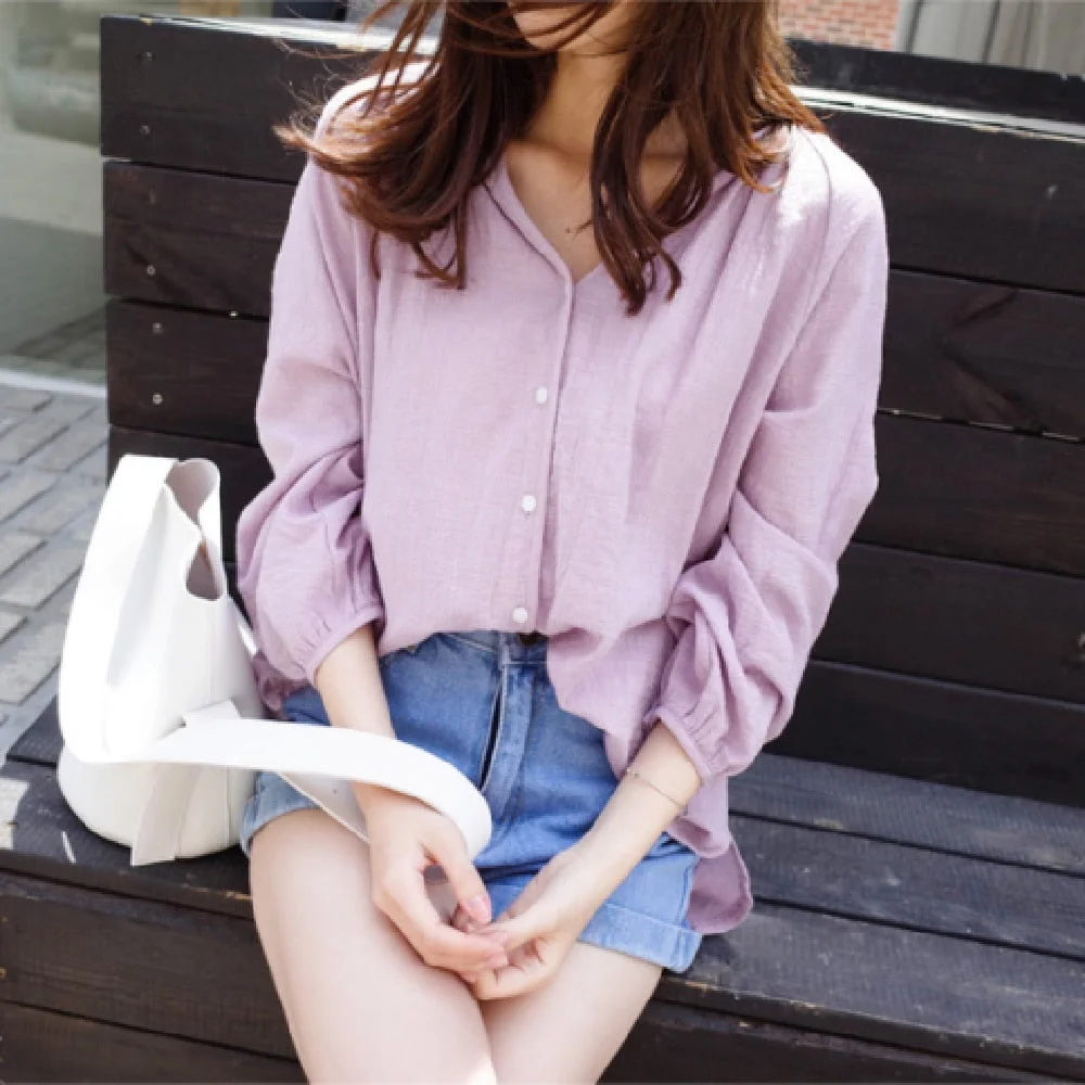 New Womens Blouses Summer Tops Femme Casual Women Shirt White long Sleeve Cotton Girls women Blouse Oversize Blusas Solid Loose