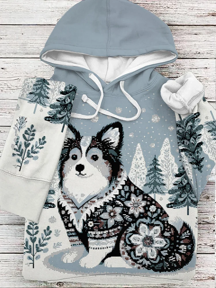 Women's Winter Snow Dog Art Print Hooded Sweatshirt