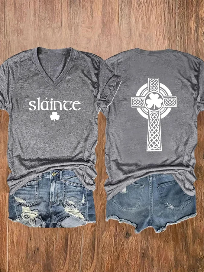 Women's Slaince Print V-Neck Casual T-Shirt  socialshop