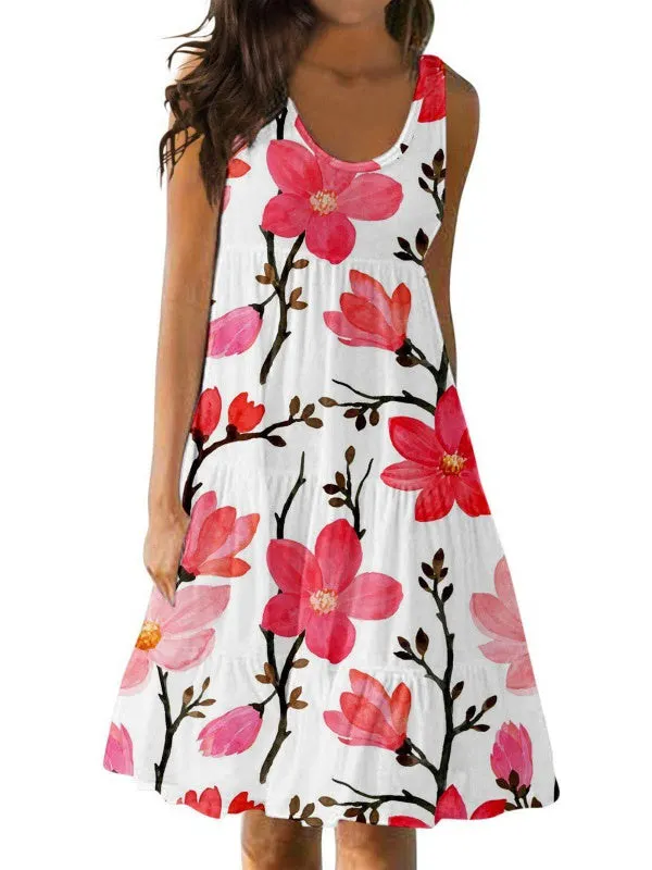 Women's Casual U-neck Sleeveless Printed Loose Patchwork Dress