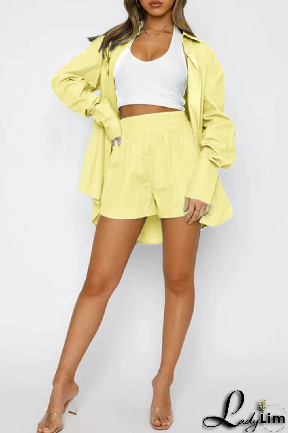 Orange Casual Solid Patchwork Buckle Turndown Collar Long Sleeve Two Pieces