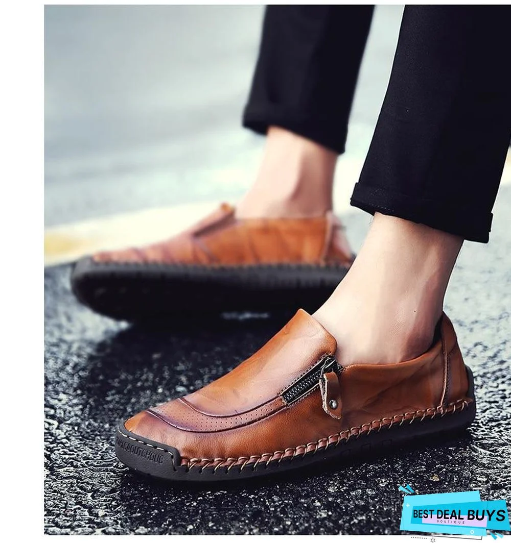 Men's Comfortable Casual Loafers Split Leather Flats Moccasins Shoes