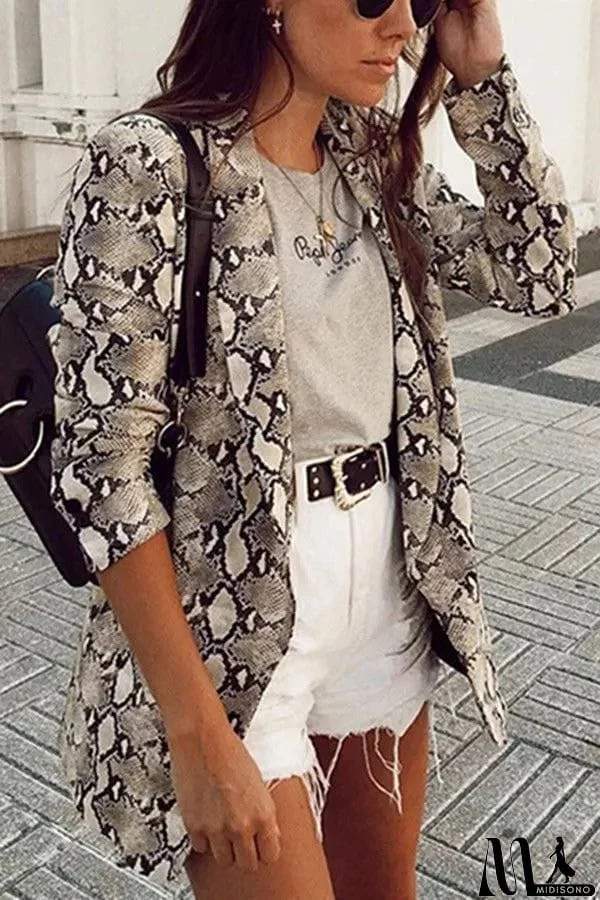 MidiSono - Charmer Snake Print Lapel Loose Blazer