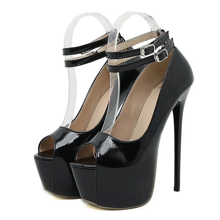 16.5CM Double Buckle Strap Platform Sandals Women Pumps