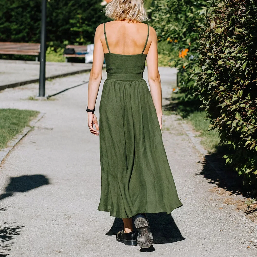 Casual Linen Slip Dress-inspireuse