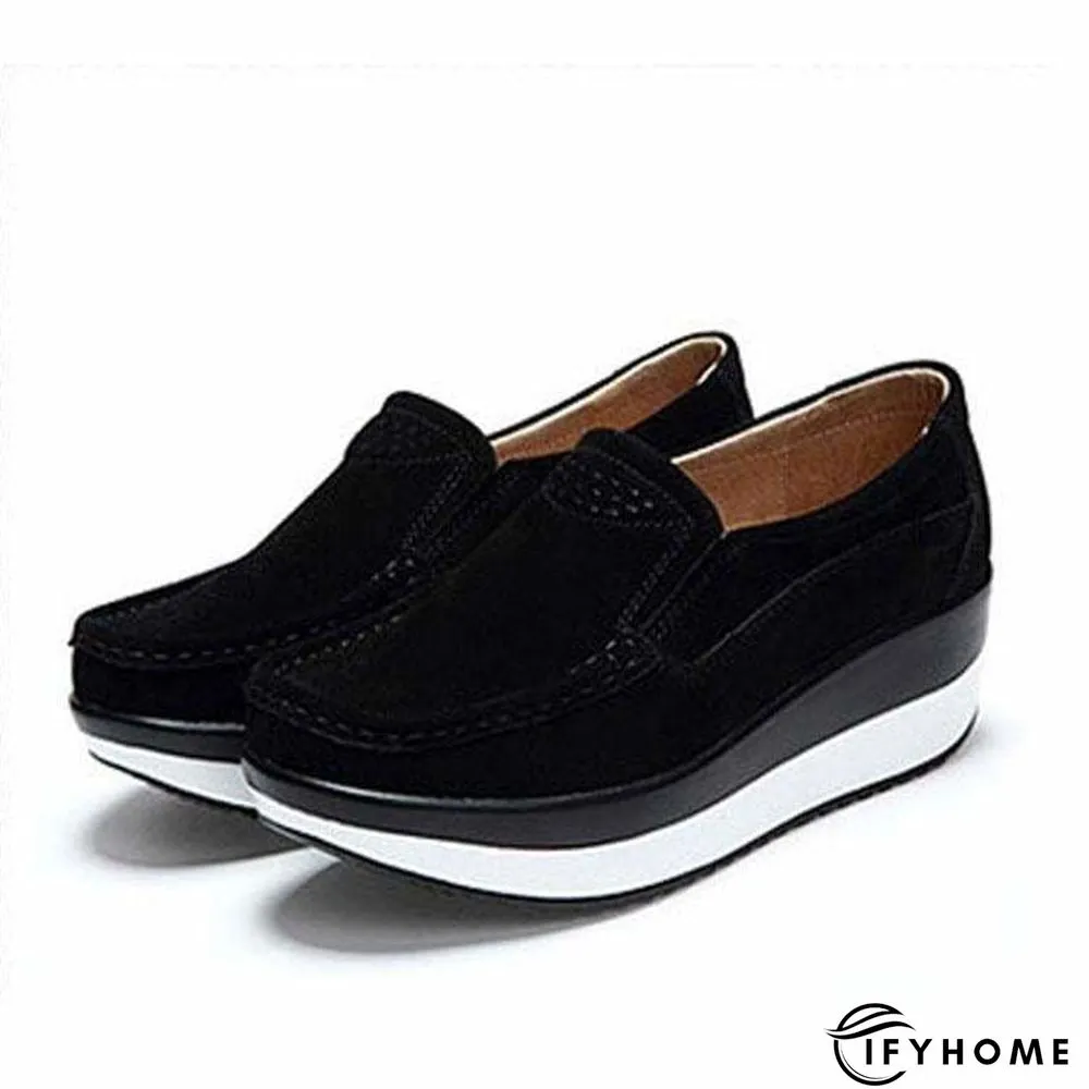 Women's Platform Loafers Flat Shoes Cow Suede Leather Moccasins Shoe | IFYHOME