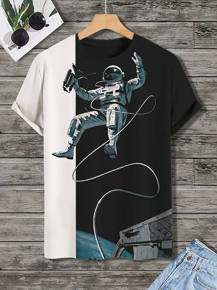 Men's Space Astronaut Futuristic Sci-Fi Art Print Casual T-Shirt