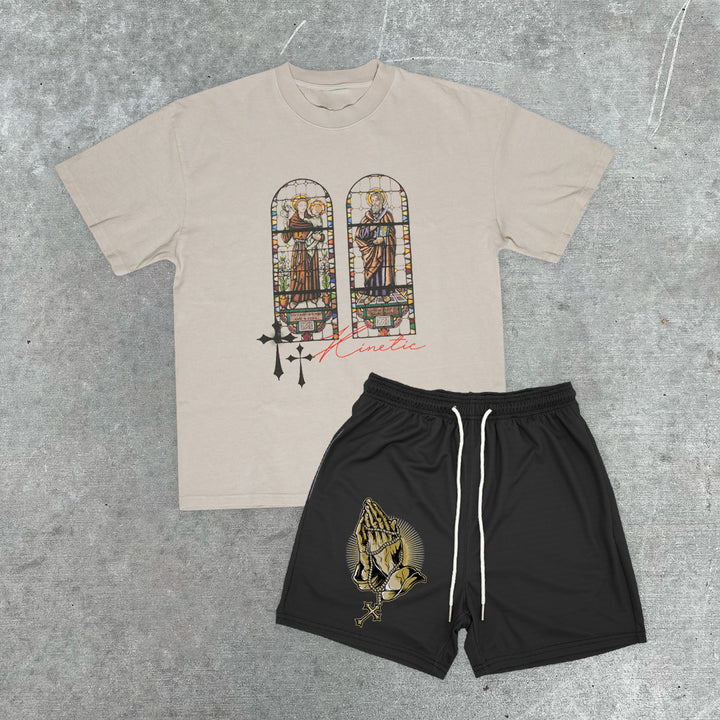 Personalized Vintage Faith Printed T-Shirt And Shorts Set