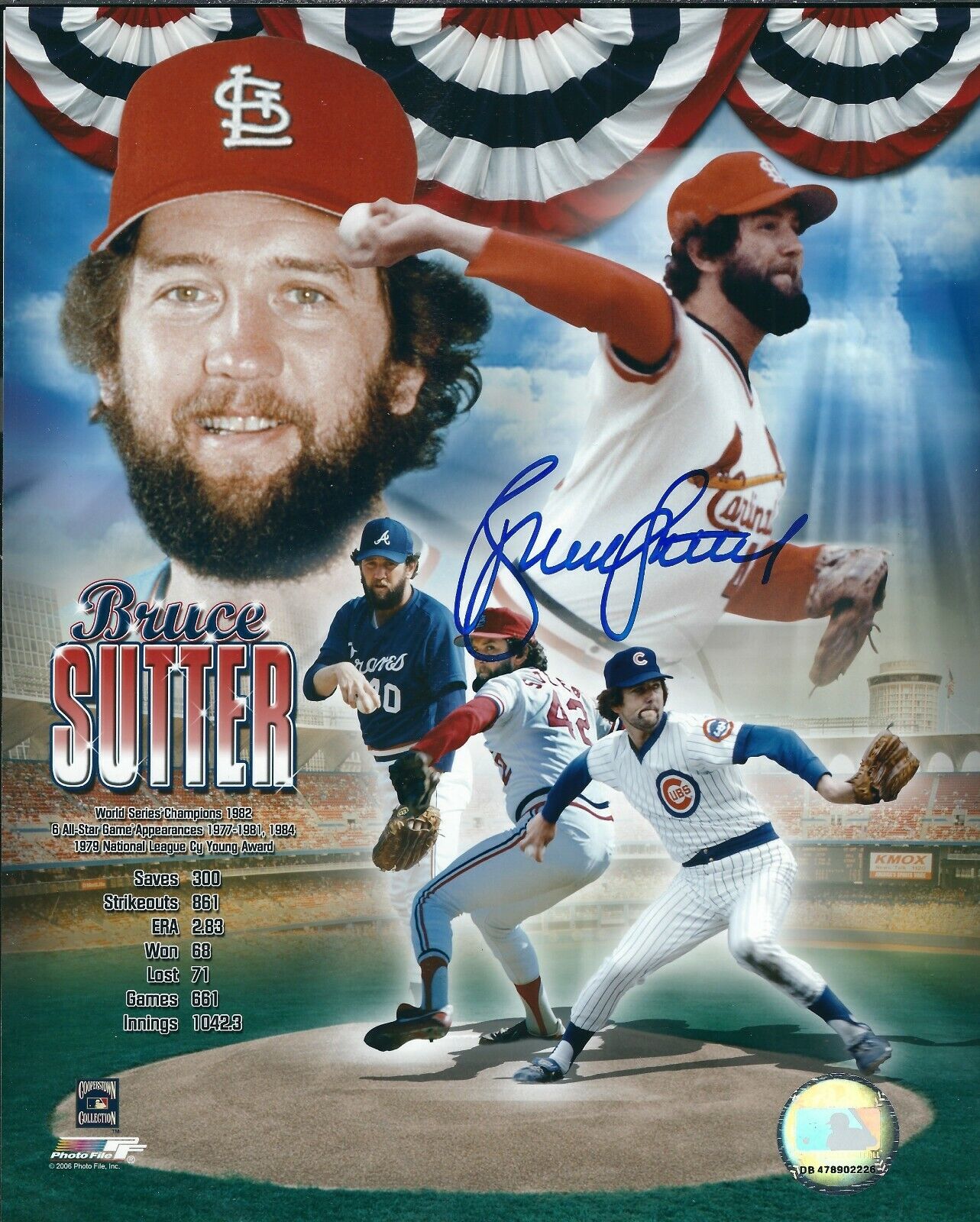 Signed 8x10 BRUCE SUTTER St. Louis Cardinals Autographed Photo Poster painting COA