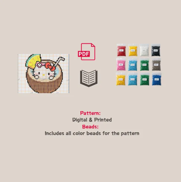 Coconut Kitty Pixel Pattern Fuse Bead Kit  | Cute DIY Fuse 2425 Beads Set