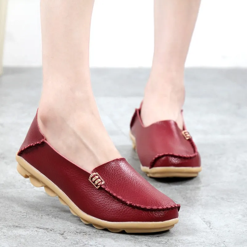 Women Flats Shoes Slip On Genuine Leather Loafers For Women's Moccasins Loafers Flats Ladies Shoes Plus Size Sapato Feminino