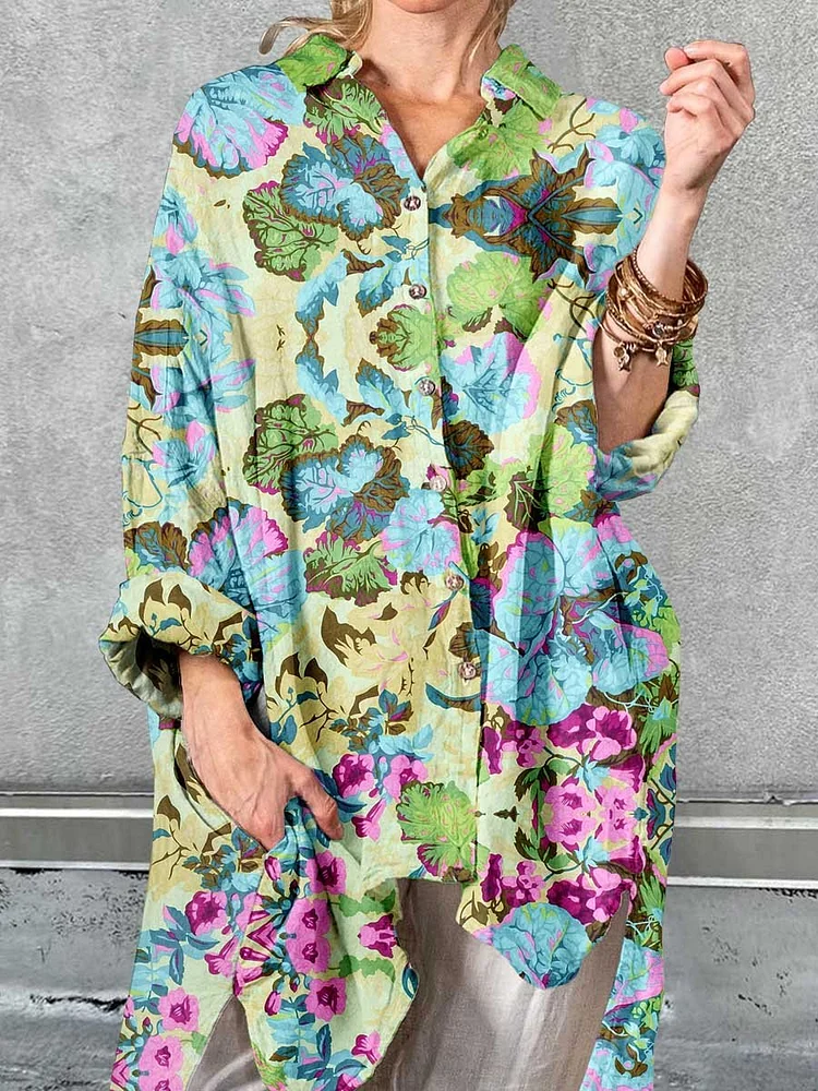 Women's Elegant Simple Floral Pattern Cotton Shirt
