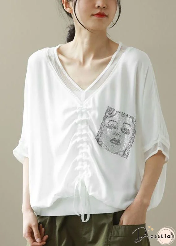 Natural White Oversized Print Wrinkled Chiffon Shirt Top Half Sleeve