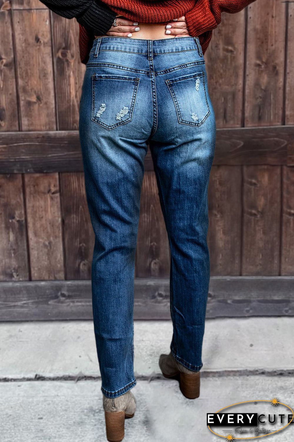 Western Pattern Patchwork High Rise Distressed Jeans