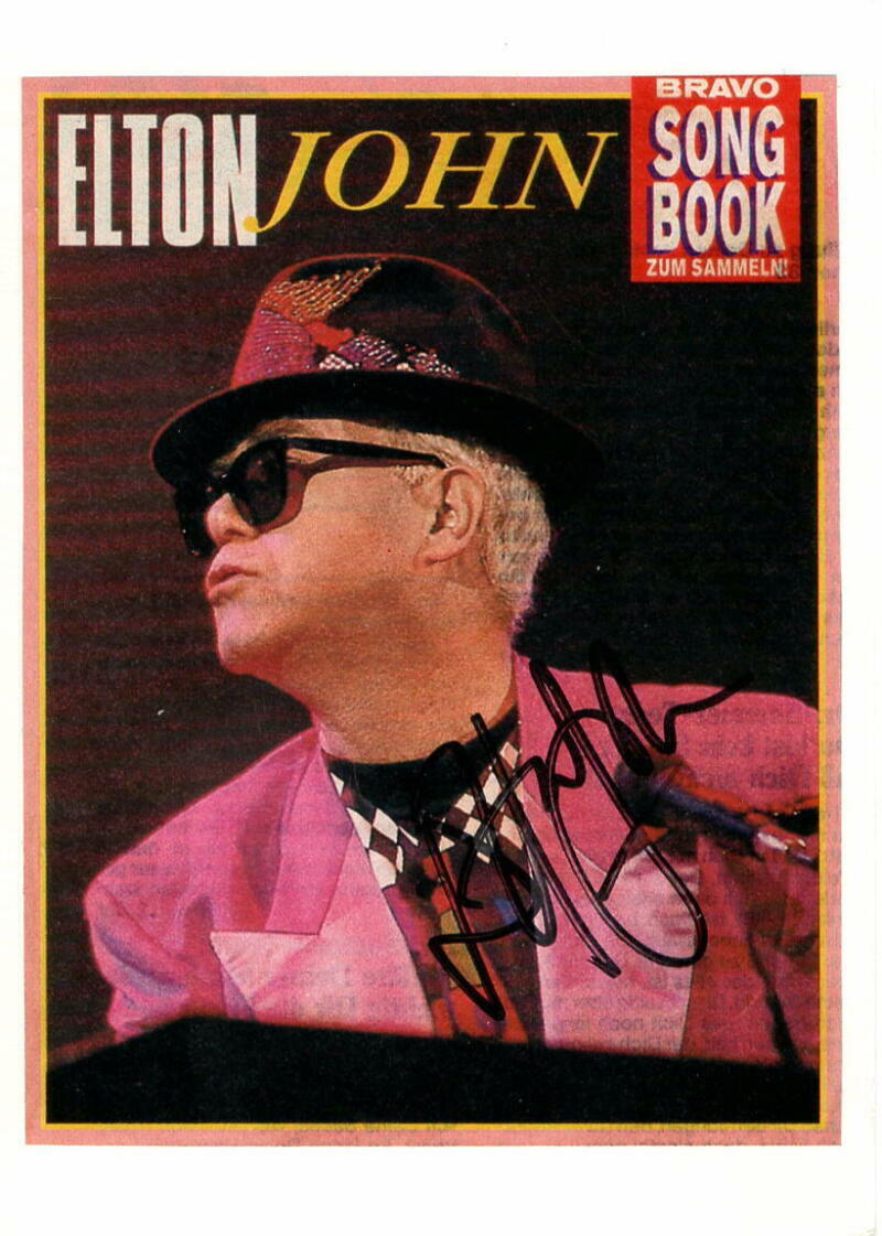 ELTON JOHN SIGNED AUTOGRAPH 4X6 BRAVO SONG BOOK CUT Photo Poster painting - THE ROCKETMAN, REAL