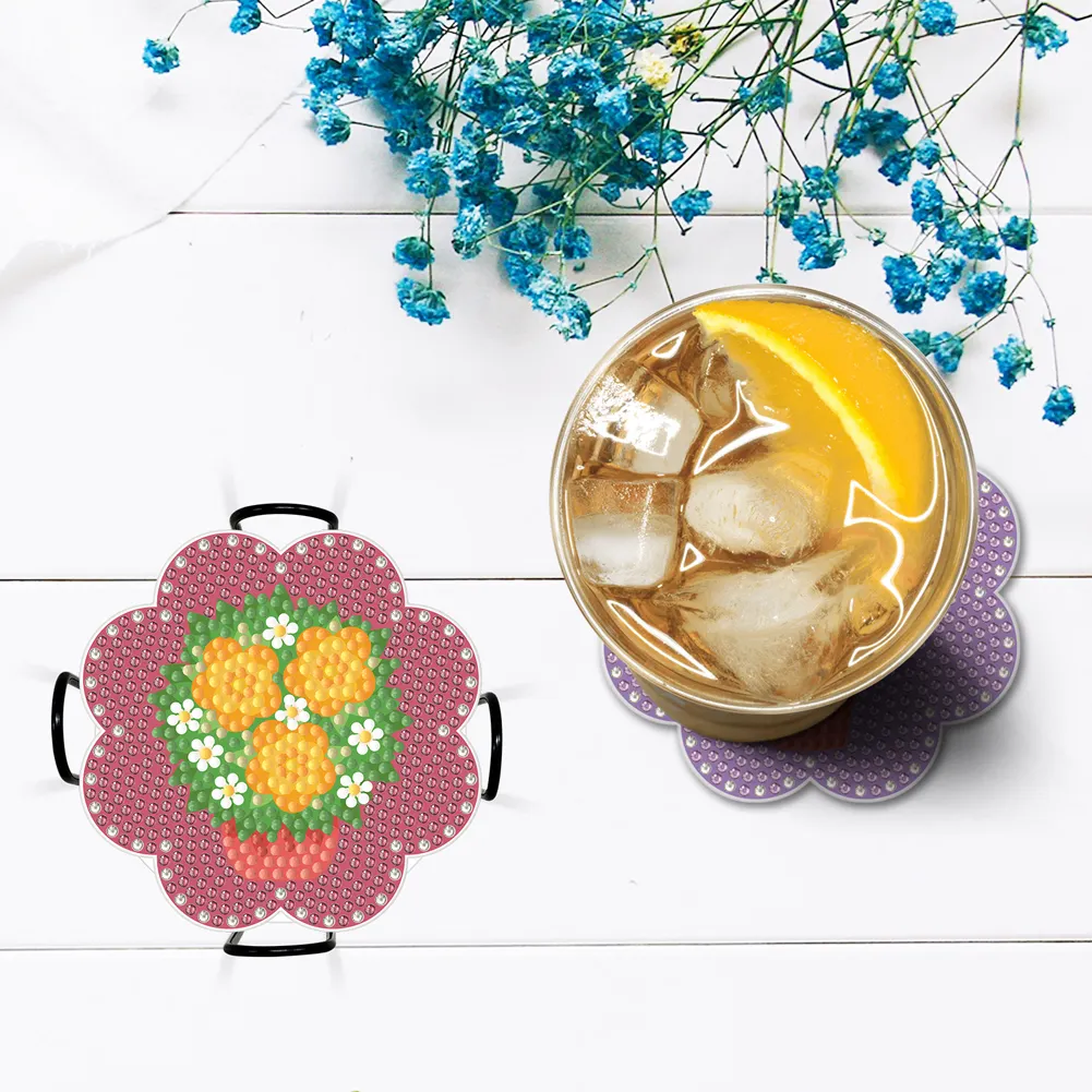 DIY Acrylic Diamond Coaster Set Flower Style (6 Piece Set 1 Rack)
