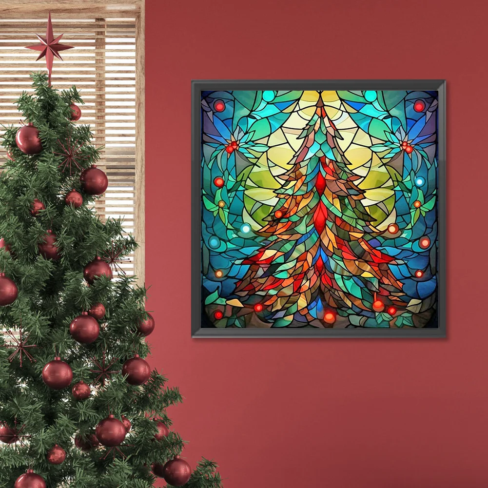 Diamond Painting - Full Round Drill - Stained Glass Xmas Tree(Canvas|30*30cm)
