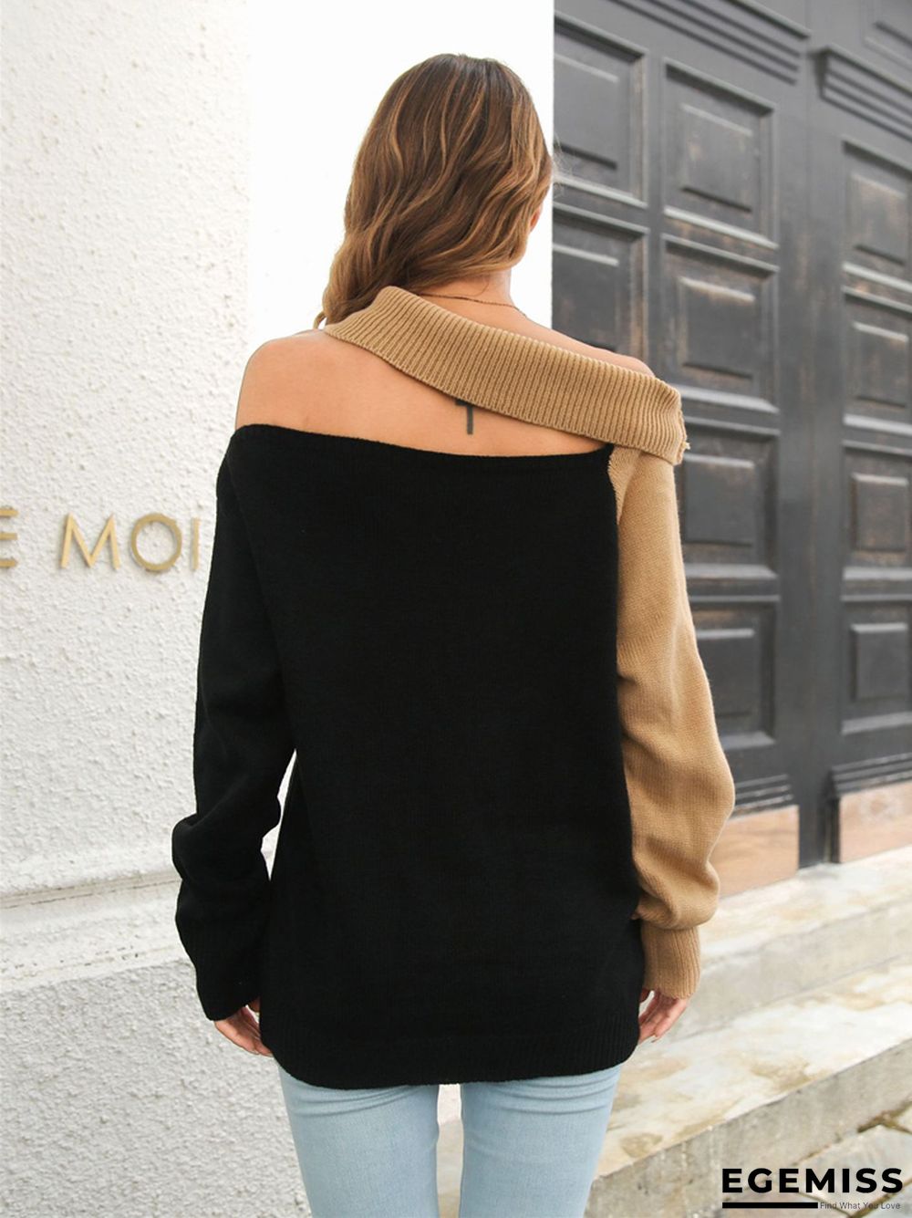 Design Sense of A Word Neck Loose Long Sleeve Knit Sweater | EGEMISS