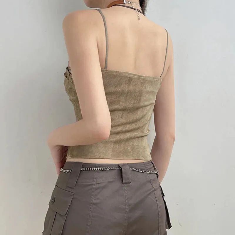 Brownm Grunge Frilled Lace Top