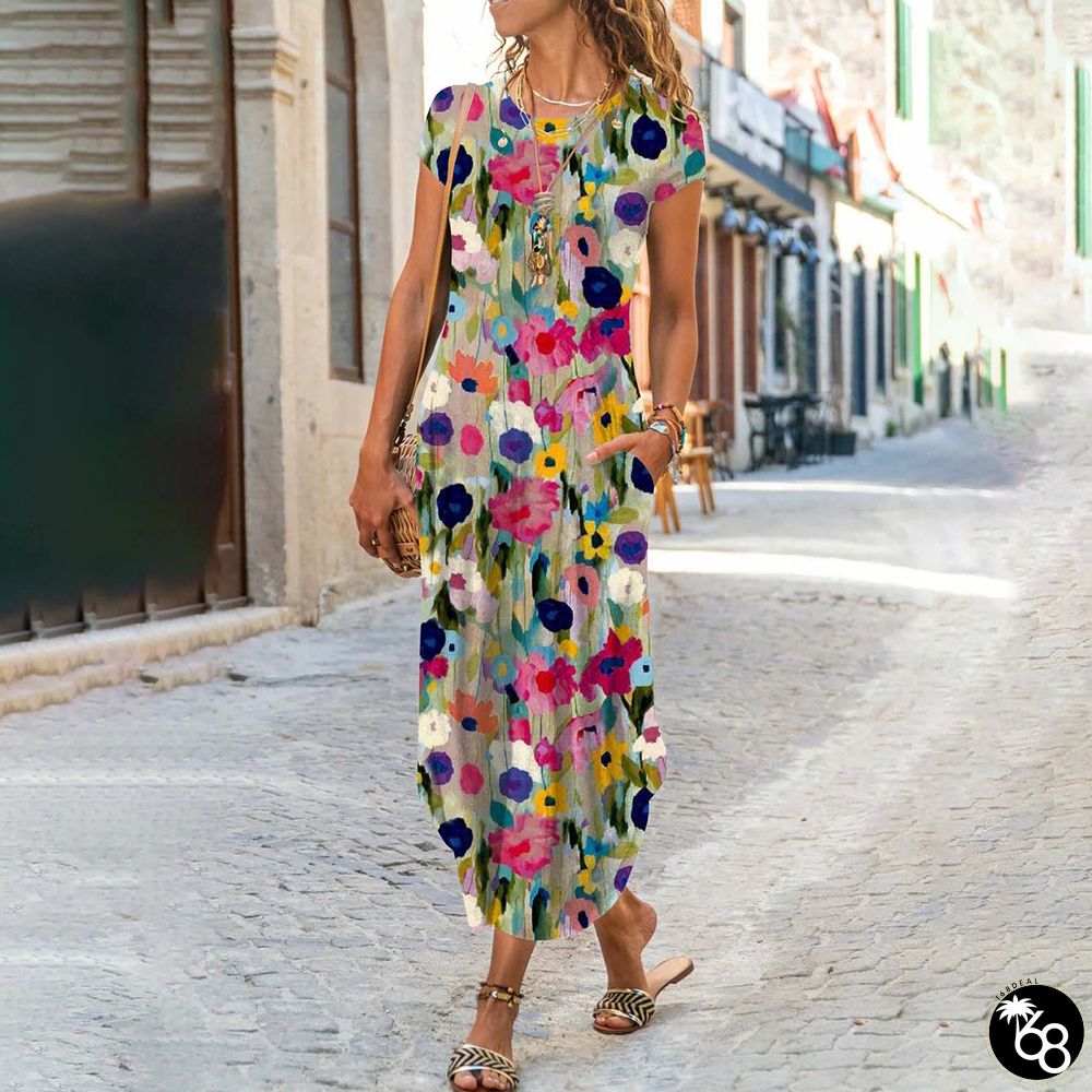 Chic Short Sleeve Round Neck Maxi Dress | 168DEAL