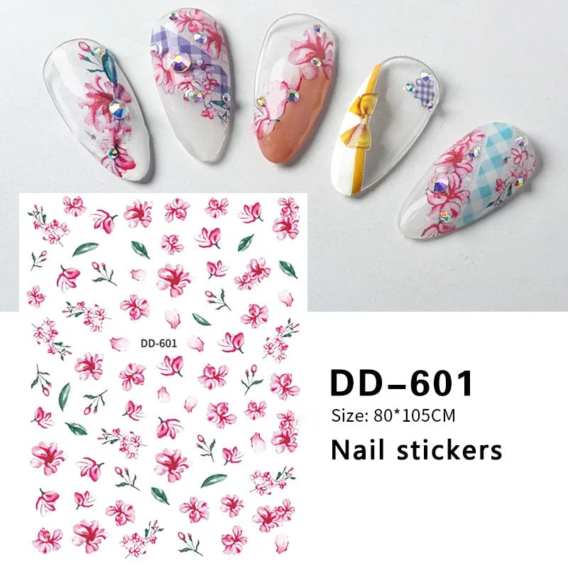 3D Rose Flowers Butterfly Sticker Sliders for Nails Elegant Leaf Floral Design Decals DIY Nail Art Decorations