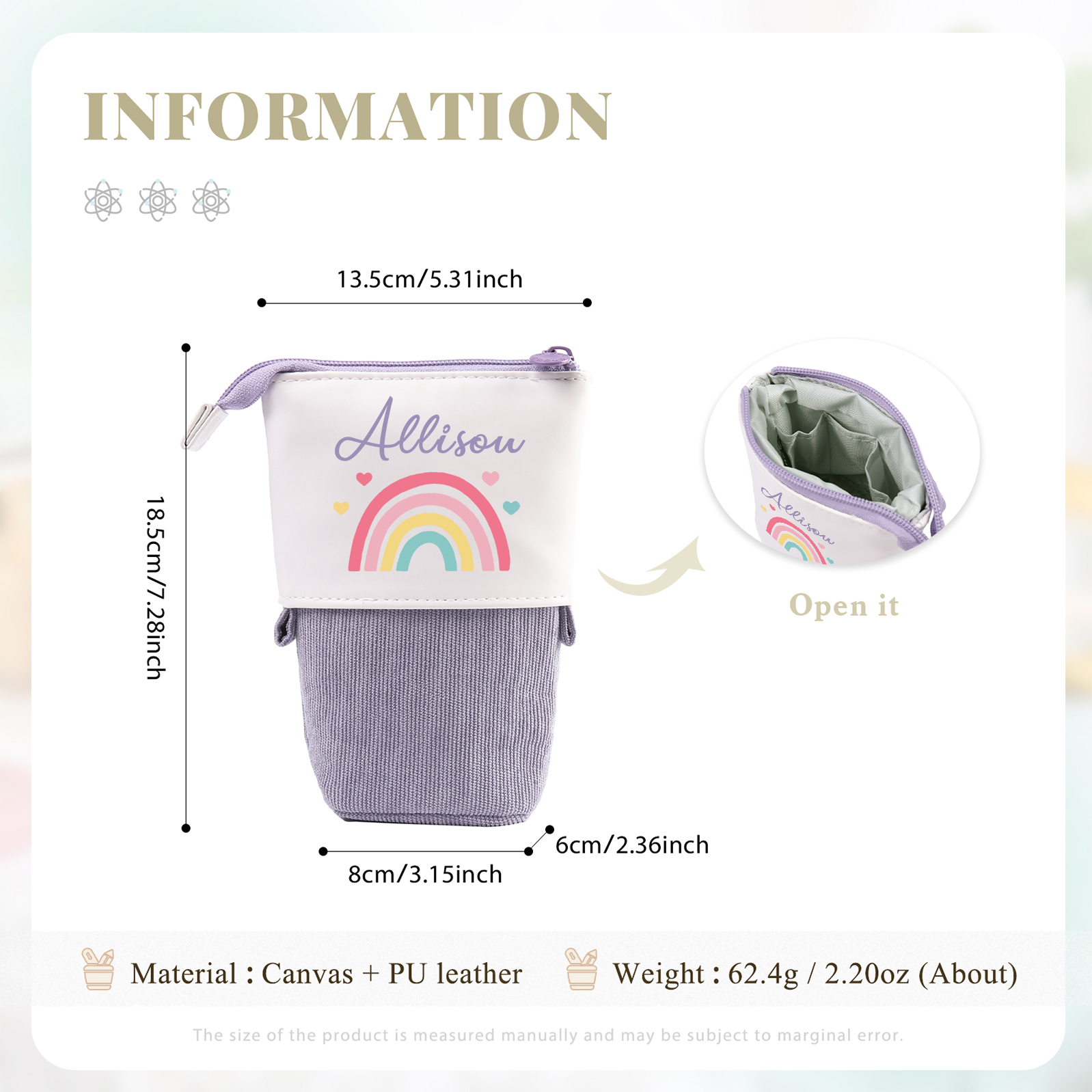 Astuccio per matite acrobaleno personalizzato con 1 nome regalo per scuola elementare bambini