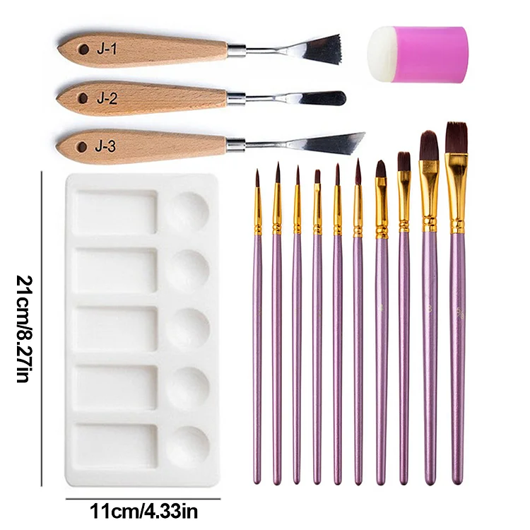 15PCS Paint Brushes Set with 3Palette Knife/Sponge/Tray Oil Painting  Accessories