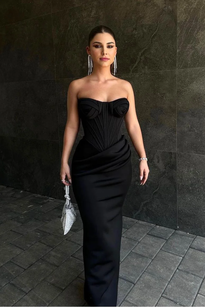 Black Sleeveless Strapless Sweetheart Mermaid Prom Dress XJ0296