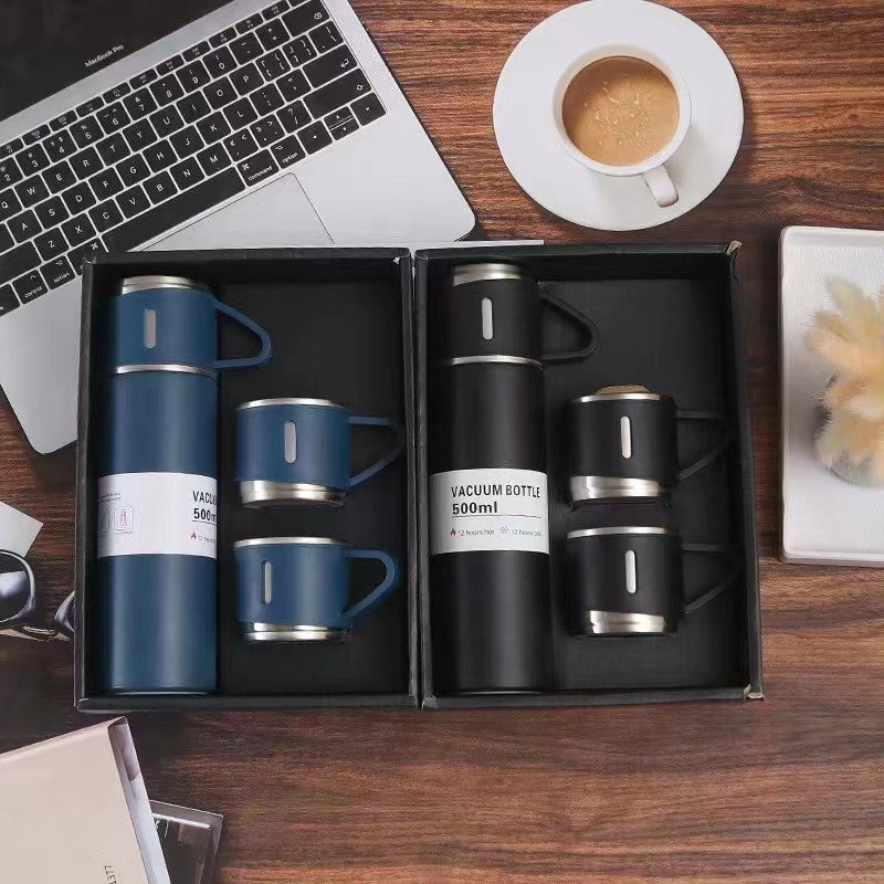 Business Gift Thermos Cup Set One Cup 3 Lid Gift Box Set Thermos Cup 304 Stainless Steel Water Cup Accompanying Gift
