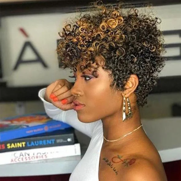 HD Lace Front Glueless Short Kinky Curly  Natural Color Wigs With Bangs