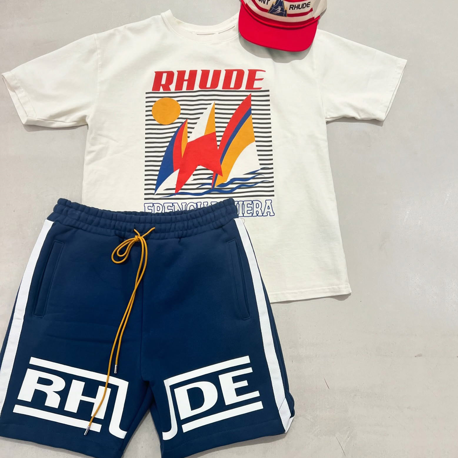 Rhude Fun Sailing Boat T-Shirt And Shorts Co-Ord