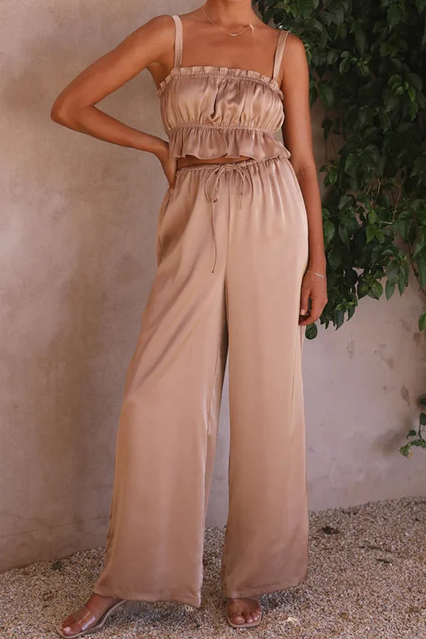 One word collar suspenders wide leg pants fashion suit