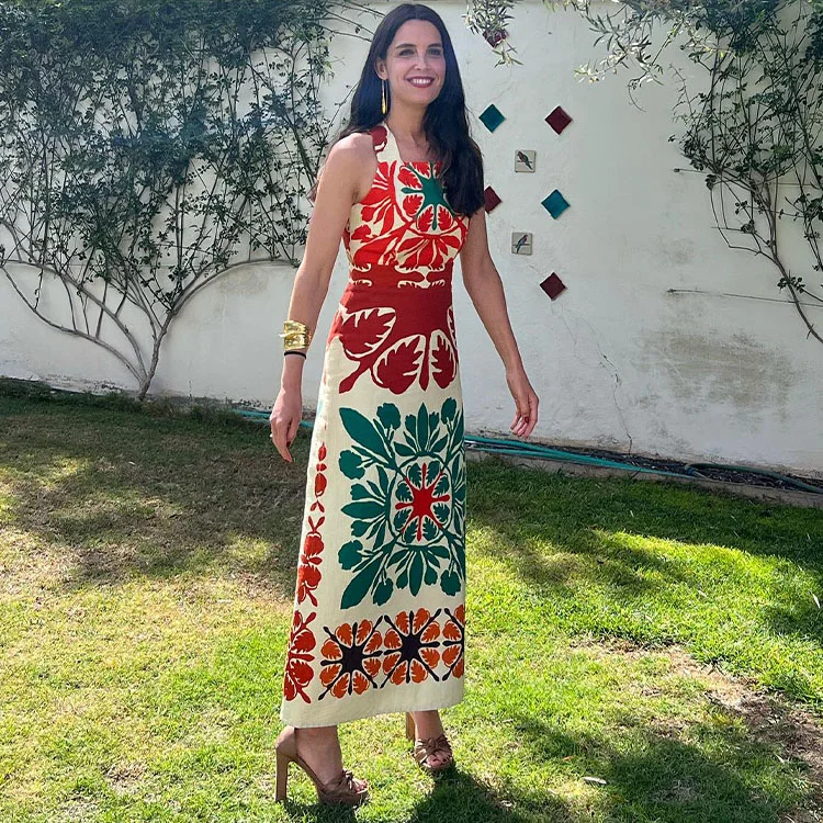 Backless Retro Printed Dress