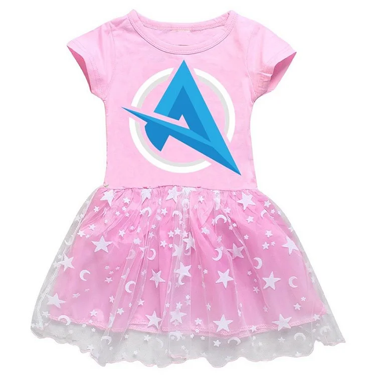 4-12 Years Girls Ali A Twitch Print Girls Short Sleeve Tulle Dress-Mayoulove
