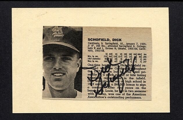 1958 DICK SCHOFIELD-ST LOUIS CARDINALS 3.5 X 5.5 AUTOGRAPHED Photo Poster painting W/STATS