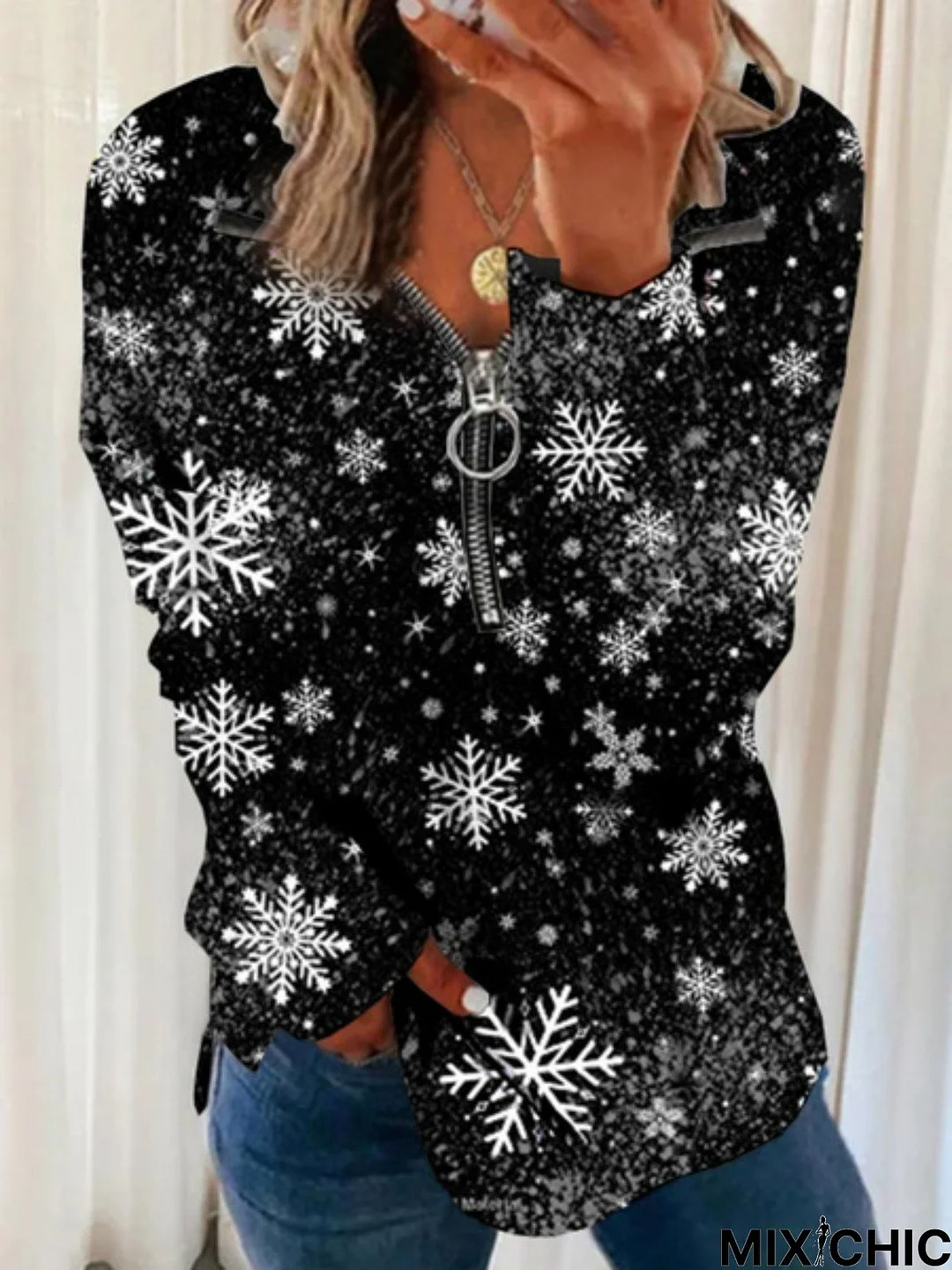 Christmas Xmas Long Sleeve Plus Size Printed Top Sweatshirt