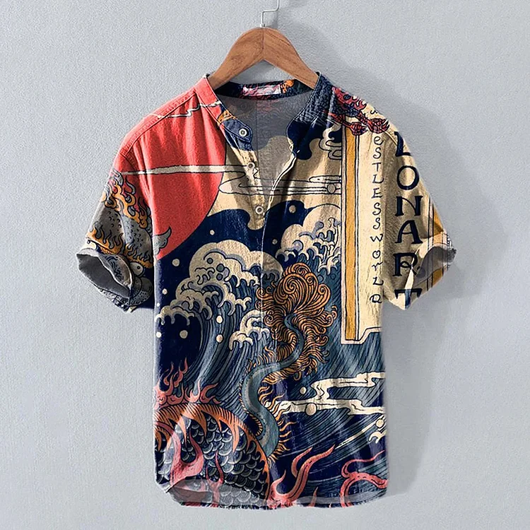 Simpfit Vintage Japanische Kunst Ukiyoe Wellenmalerei Print Shirt