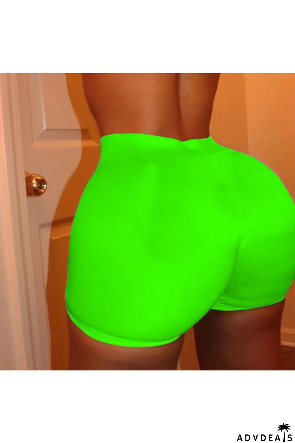 Army Green Elastic Fly High Solid Straight shorts Bottoms