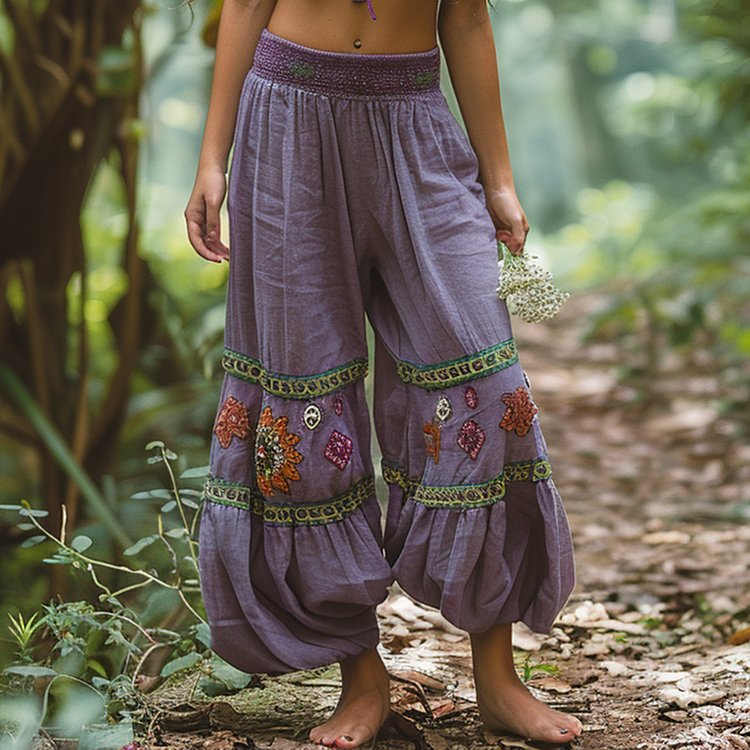 Outdoor Ethnic Print Oversized Cotton And Linen Trousers