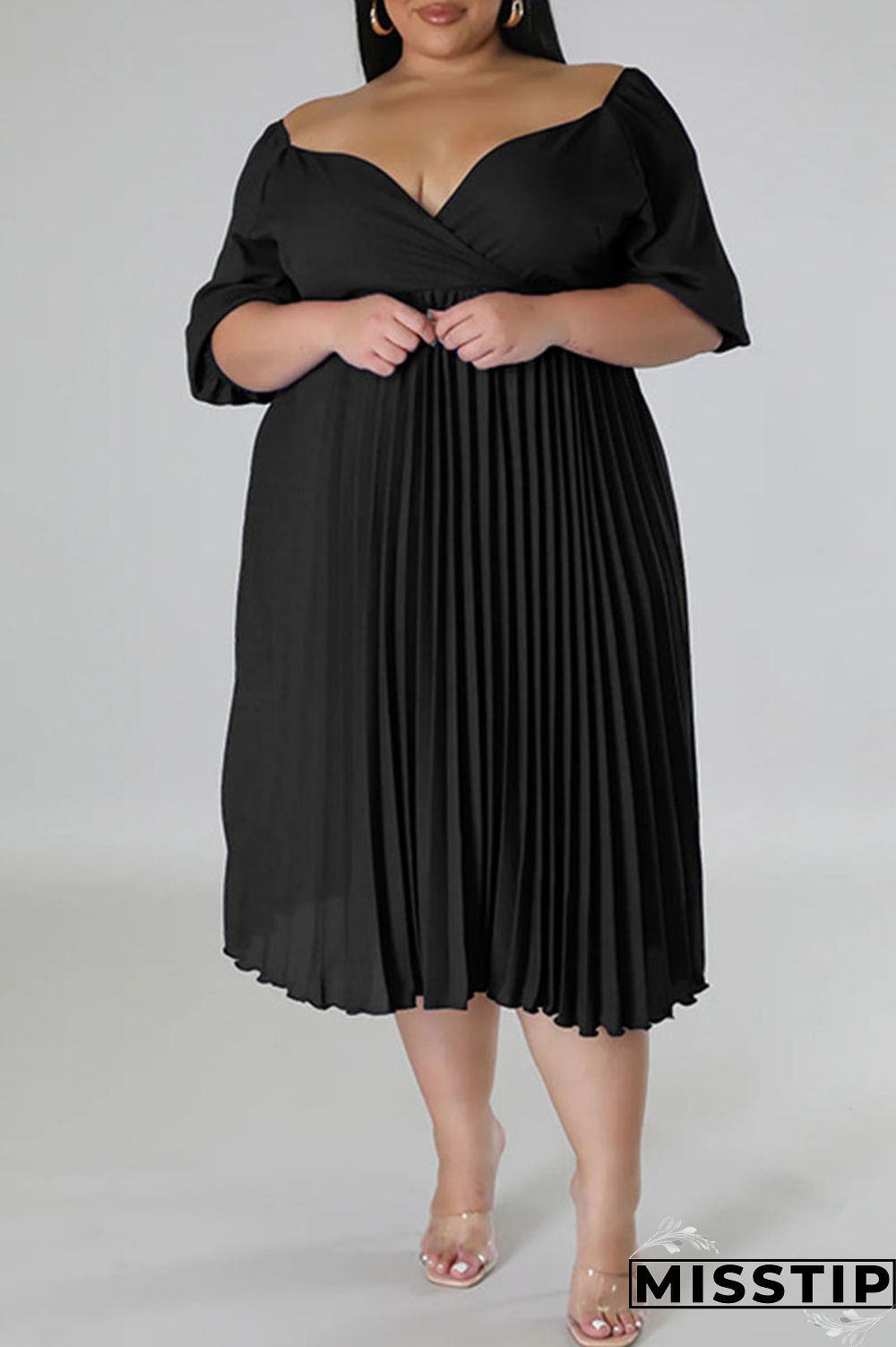 White Casual Solid Patchwork Fold V Neck Straight Plus Size Dresses