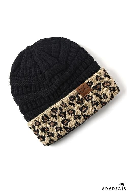 Animal Print Messy Bun Beanie